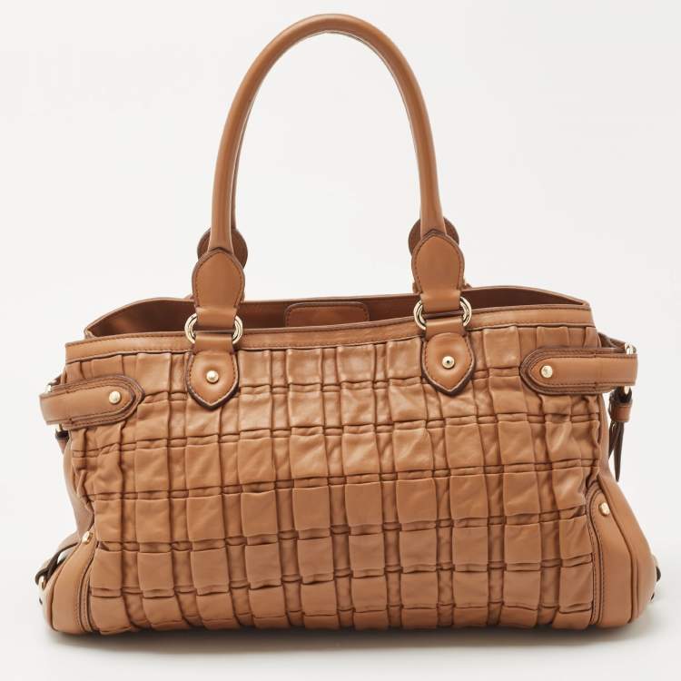 Pre Owned Escada Brown Woven Leather Horizontal Margaretha Tote 