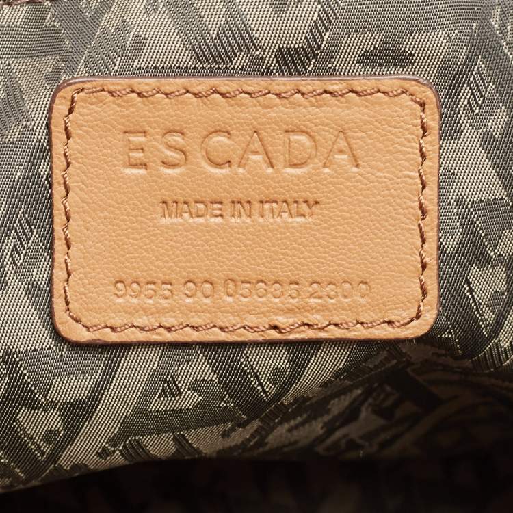 Pre Owned Escada Brown Woven Leather Horizontal Margaretha Tote 