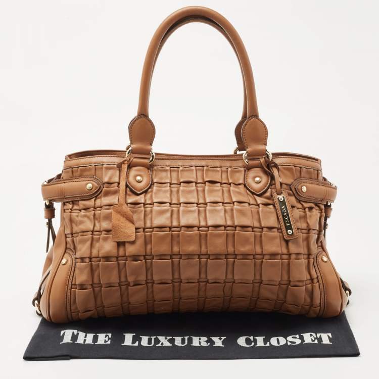 Pre Owned Escada Brown Woven Leather Horizontal Margaretha Tote 