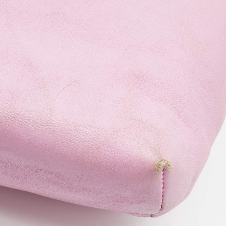 Pre Owned Escada Pink/Brown Leather Wooden Handle Baguette Bag