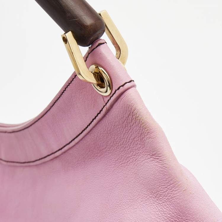 Pre Owned Escada Pink/Brown Leather Wooden Handle Baguette Bag