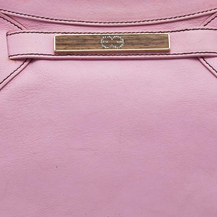 Pre Owned Escada Pink/Brown Leather Wooden Handle Baguette Bag