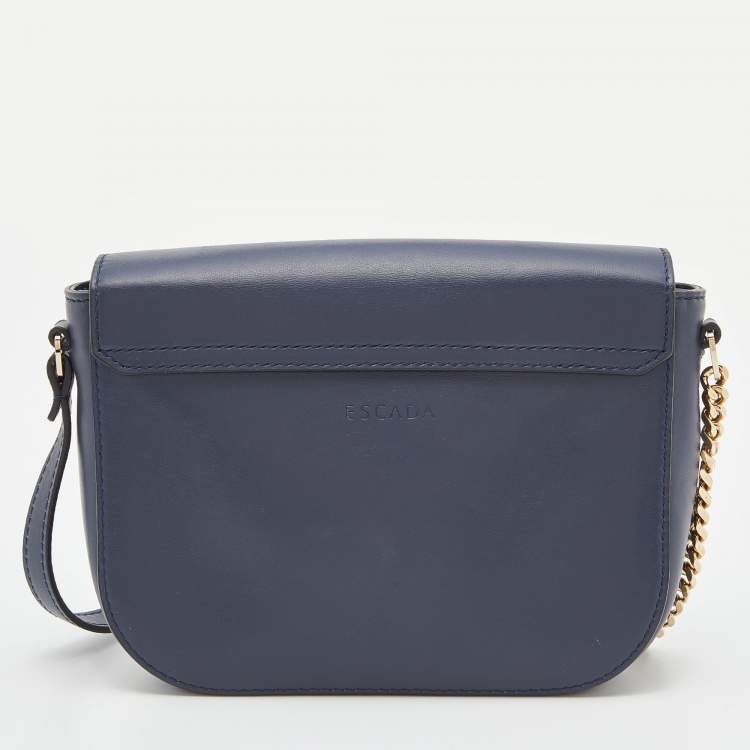 Pre Owned Escada Blue Leather Flap Crossbody Bag
