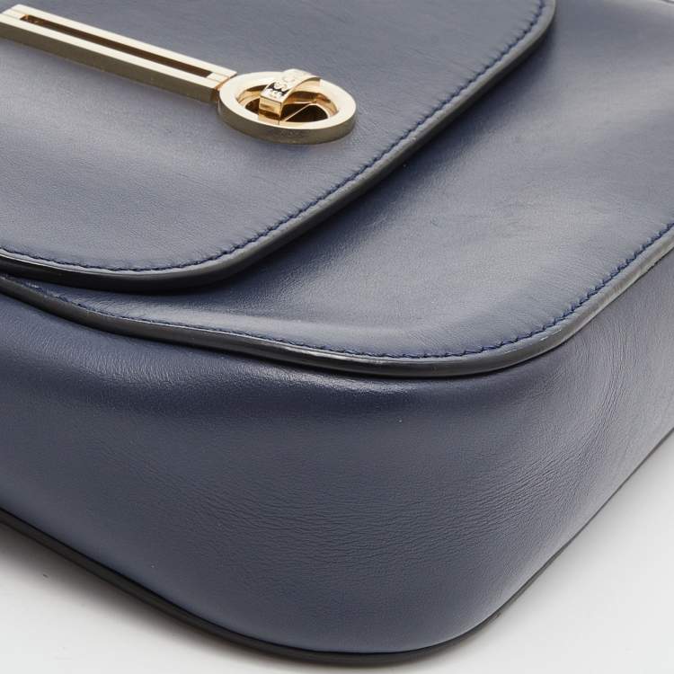 Pre Owned Escada Blue Leather Flap Crossbody Bag