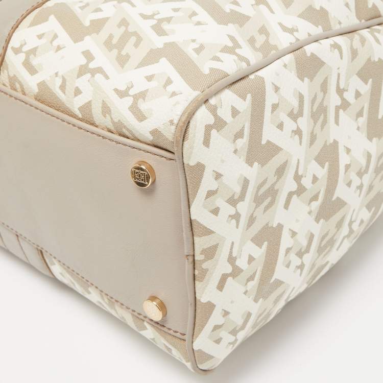 Pre Owned Escada Grey/Multicolor Printed Coated Canvas and Leather Bowler Bag  