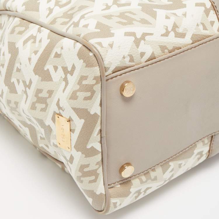 Pre Owned Escada Grey/Multicolor Printed Coated Canvas and Leather Bowler Bag  