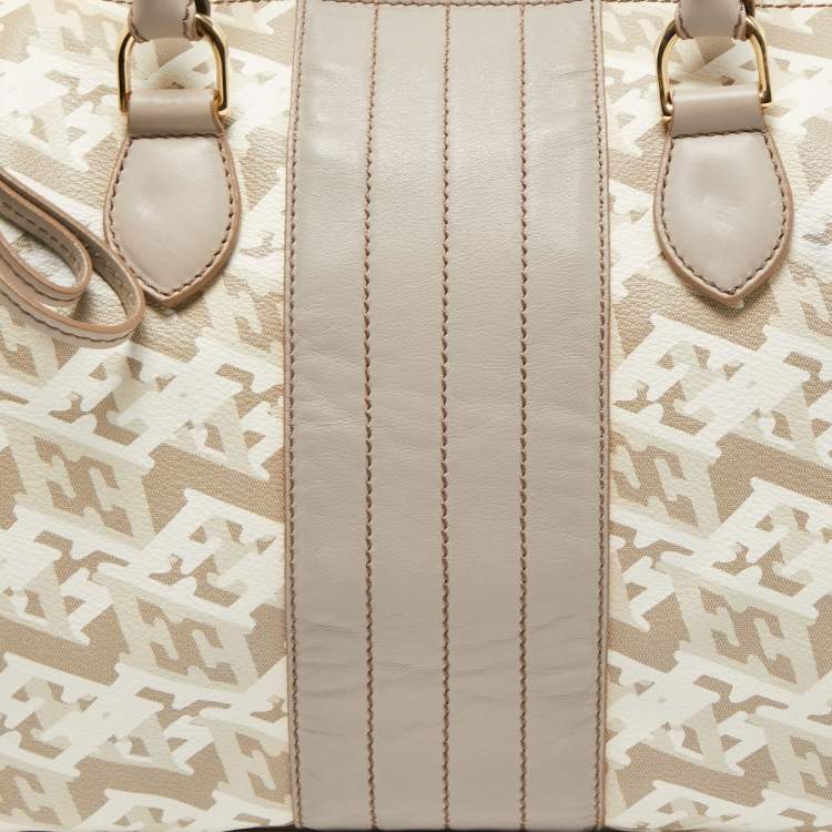 Pre Owned Escada Grey/Multicolor Printed Coated Canvas and Leather Bowler Bag  