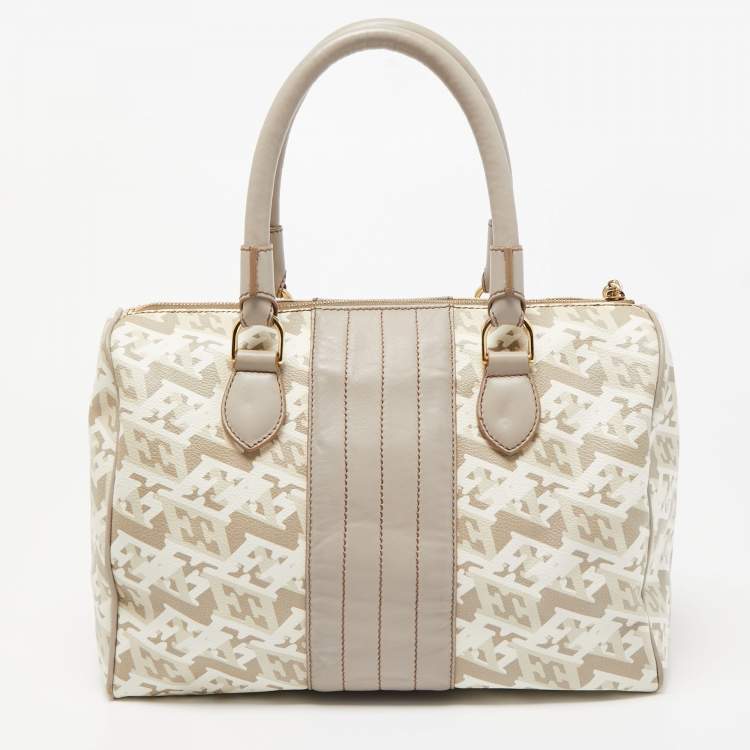Pre Owned Escada Grey/Multicolor Printed Coated Canvas and Leather Bowler Bag  