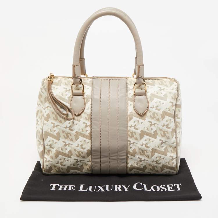 Pre Owned Escada Grey/Multicolor Printed Coated Canvas and Leather Bowler Bag  