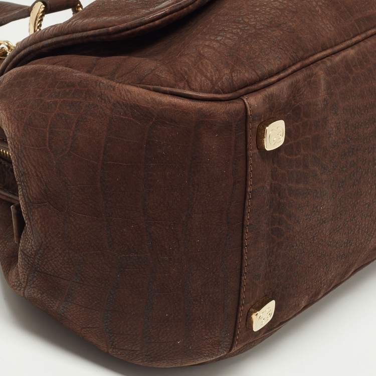 Pre Owned Escada Brown Croc Embossed Leather Satchel