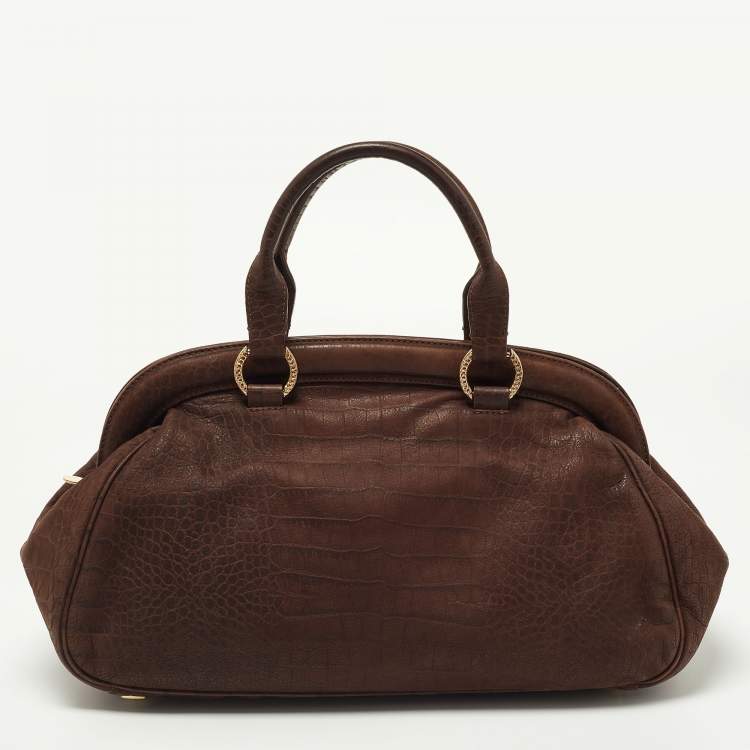 Pre Owned Escada Brown Croc Embossed Leather Satchel