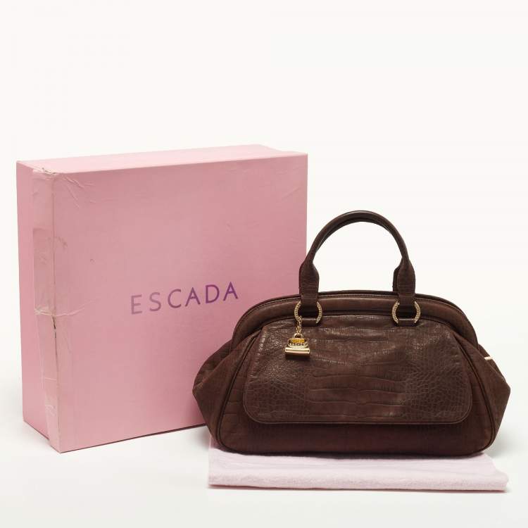 Pre Owned Escada Brown Croc Embossed Leather Satchel