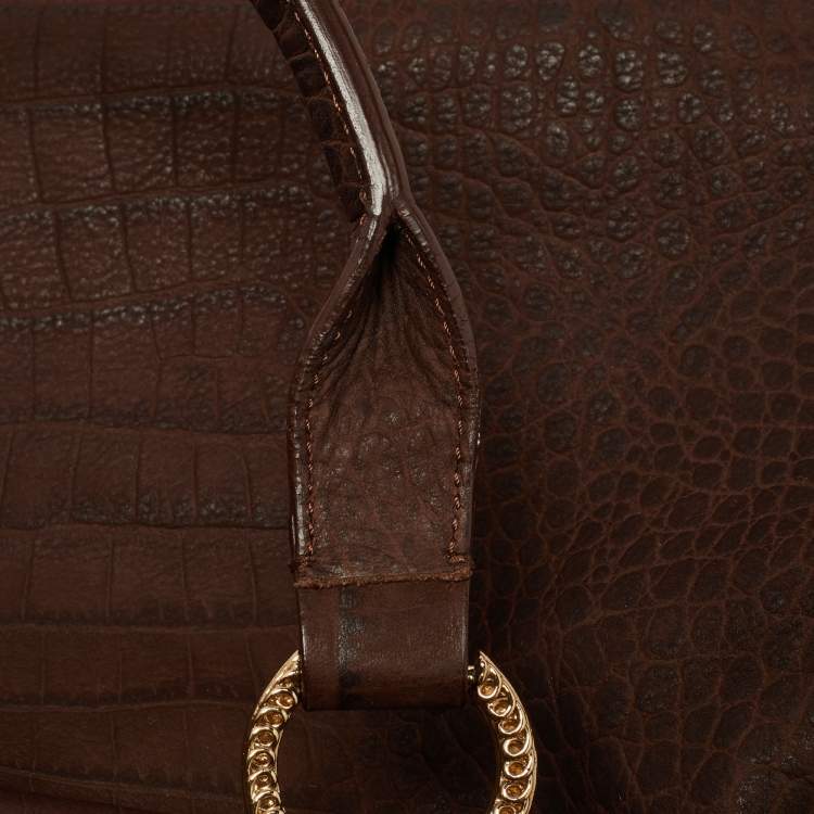 Pre Owned Escada Brown Croc Embossed Leather Satchel