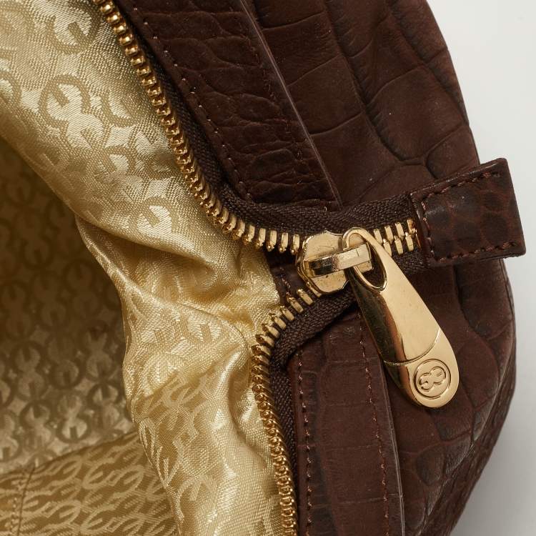 Pre Owned Escada Brown Croc Embossed Leather Satchel