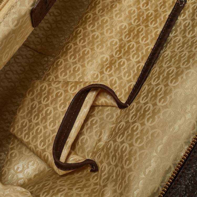 Pre Owned Escada Brown Croc Embossed Leather Satchel
