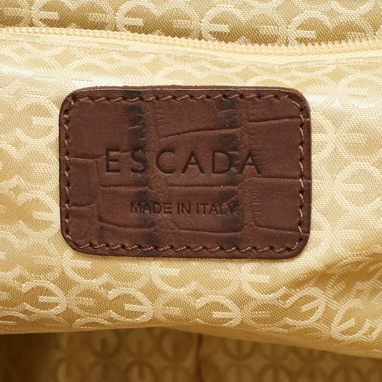 Pre Owned Escada Brown Croc Embossed Leather Satchel