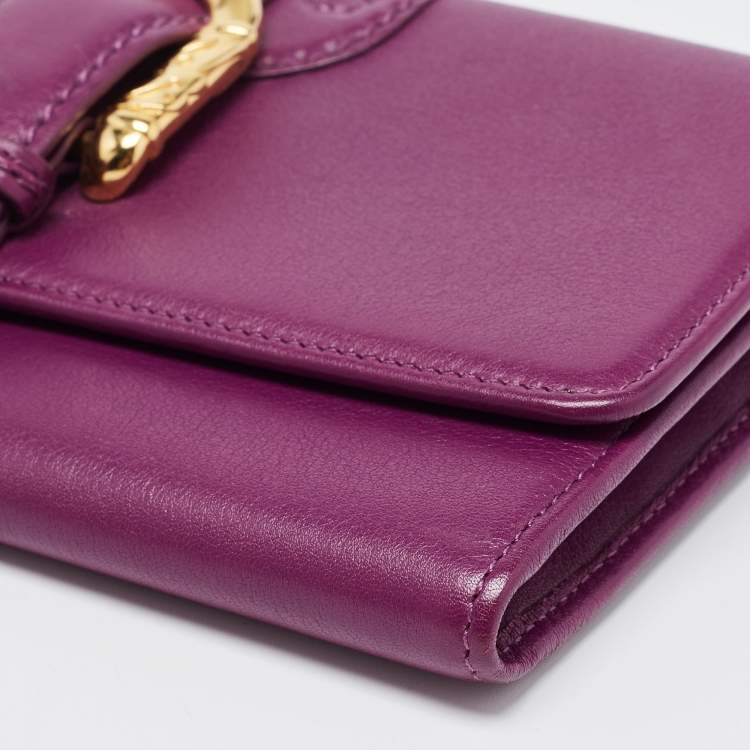 Pre Owned Escada Purple Leather Buckle Flap Clutch