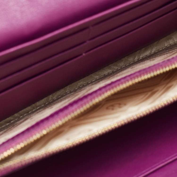 Pre Owned Escada Purple Leather Buckle Flap Clutch