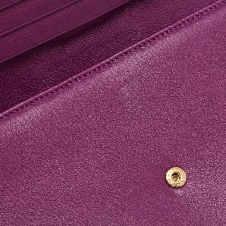 Pre Owned Escada Purple Leather Buckle Flap Clutch