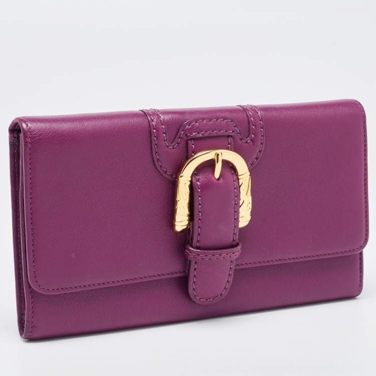 Pre Owned Escada Purple Leather Buckle Flap Clutch