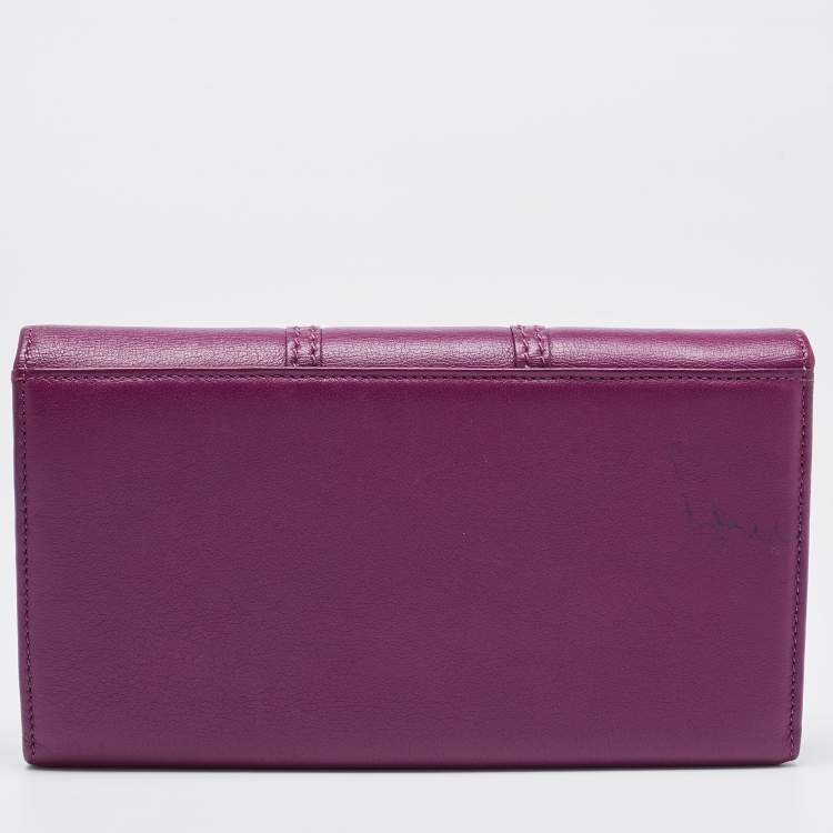 Pre Owned Escada Purple Leather Buckle Flap Clutch