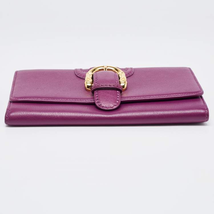Pre Owned Escada Purple Leather Buckle Flap Clutch