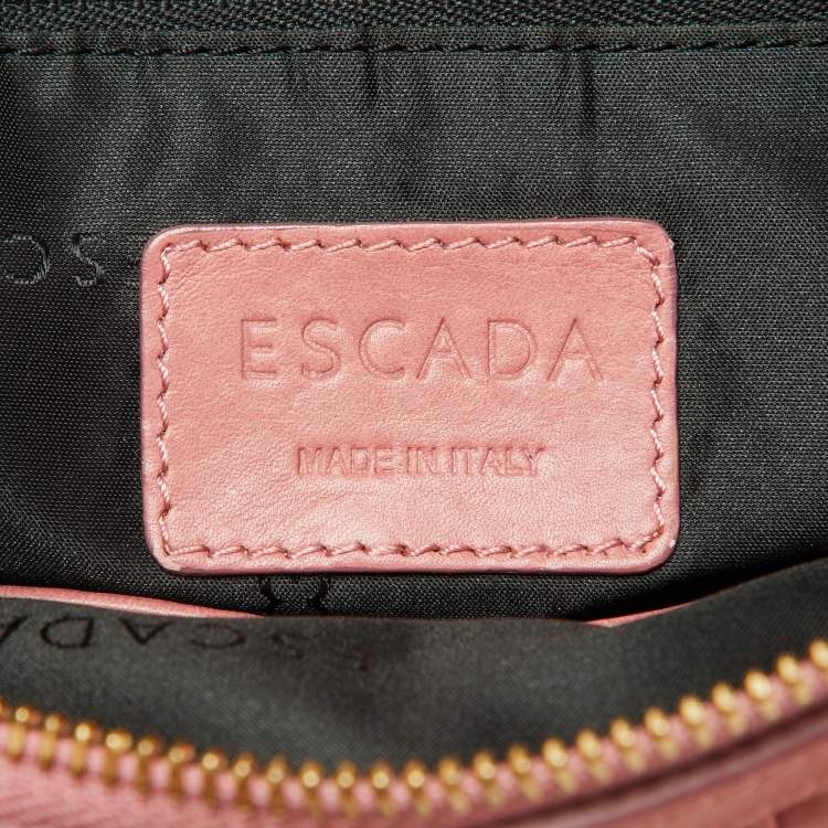 Pre Owned Escada Pink Woven Leather and Croc Embossed Zip Satchel