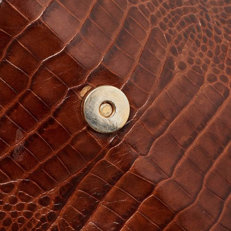 Pre Owned Escada Brown Croc Embossed Leather Tote