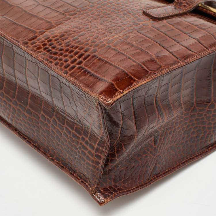 Pre Owned Escada Brown Croc Embossed Leather Tote