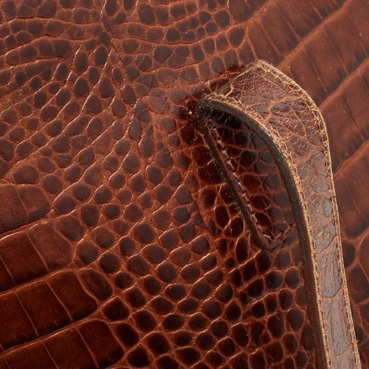 Pre Owned Escada Brown Croc Embossed Leather Tote
