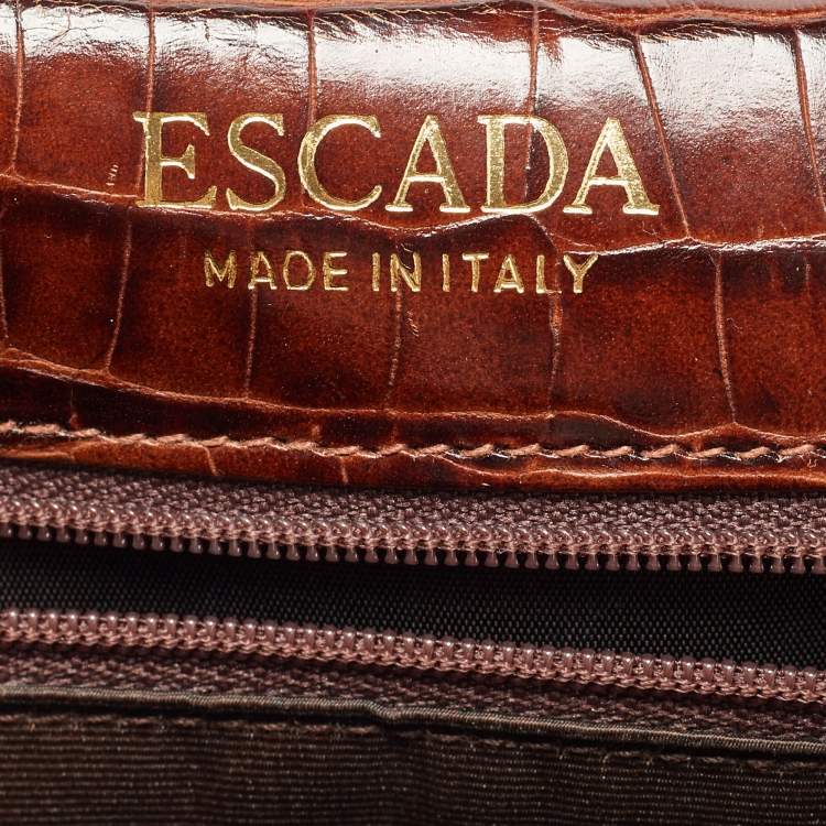 Pre Owned Escada Brown Croc Embossed Leather Tote