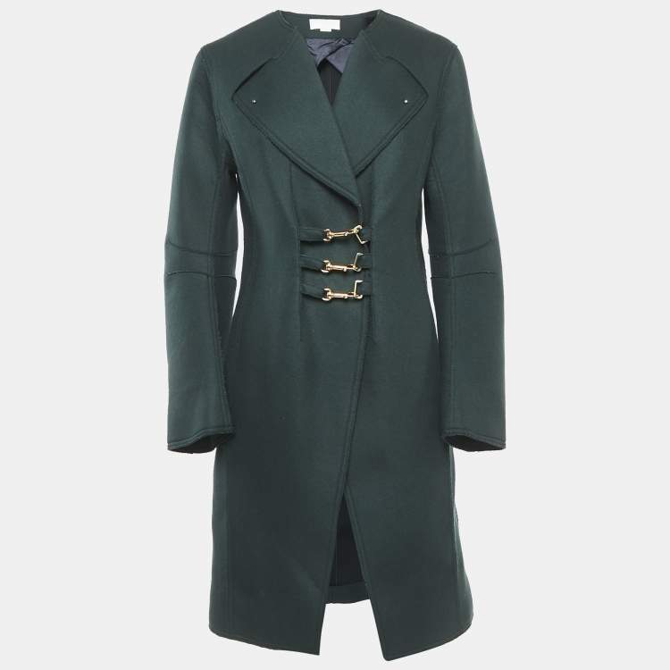 Pre Owned Esteban Cortazar Green Felt Mid-Length Coat M