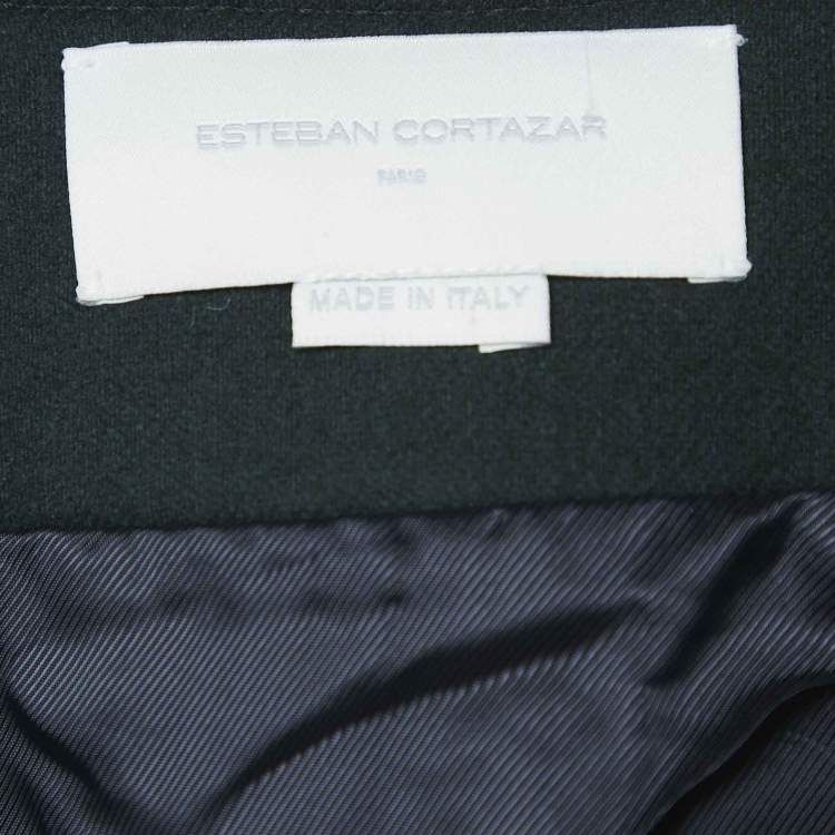 Pre Owned Esteban Cortazar Green Felt Mid-Length Coat M