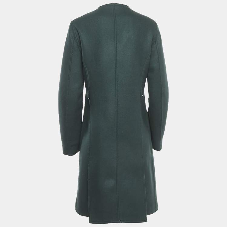 Pre Owned Esteban Cortazar Green Felt Mid-Length Coat M