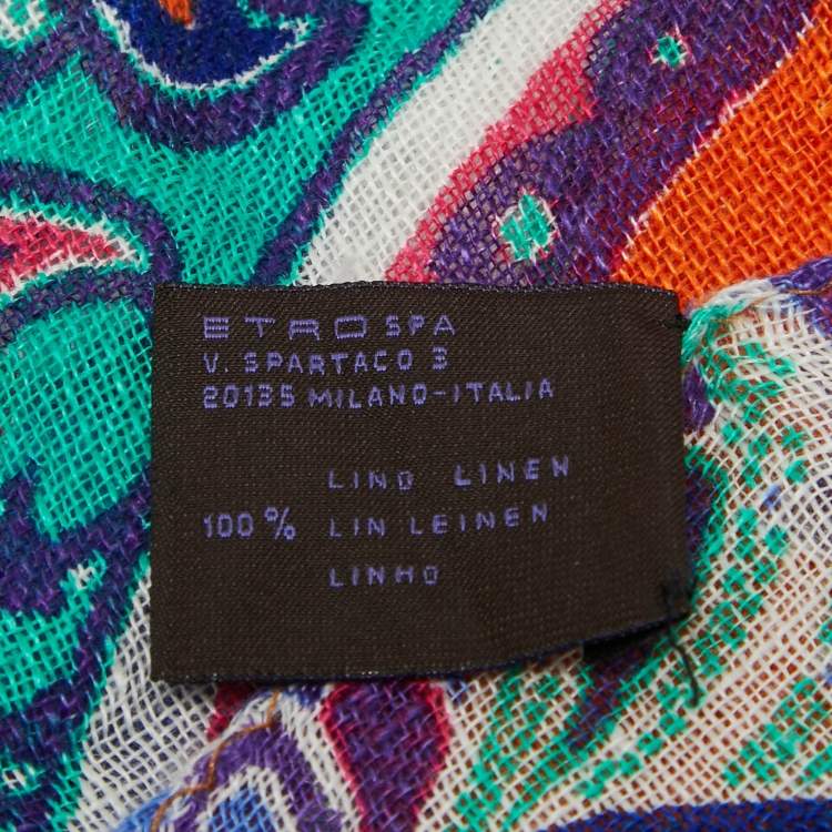 مملوكة مسبقًا Etro Purple Paisley Print Linen Scarf