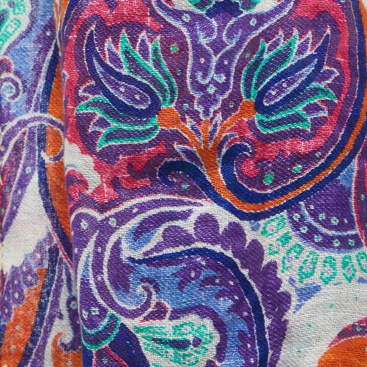 مملوكة مسبقًا Etro Purple Paisley Print Linen Scarf
