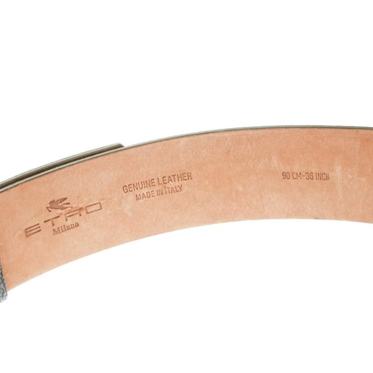 Pre Owned Etro Grey Stingray Leather Buckle Detail Belt Size 90 CM
