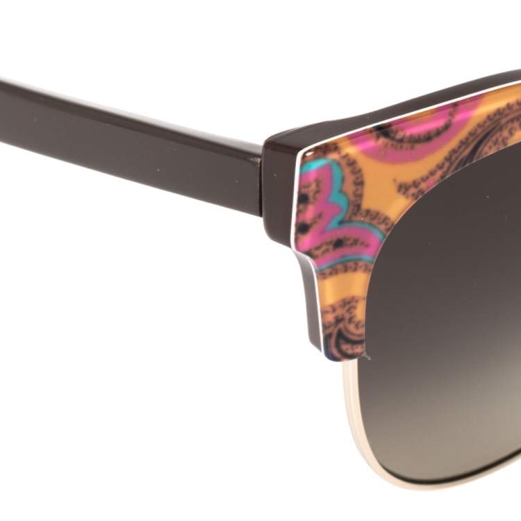 Pre Owned Etro Brown/Orange Paisley Gradient ET108S Cat Eye Sunglasses