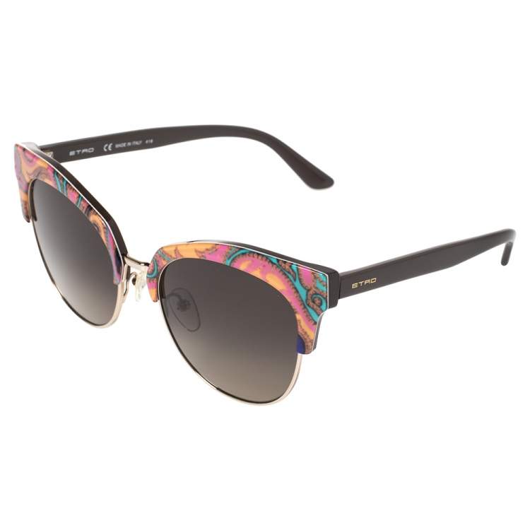 Pre Owned Etro Brown/Orange Paisley Gradient ET108S Cat Eye Sunglasses
