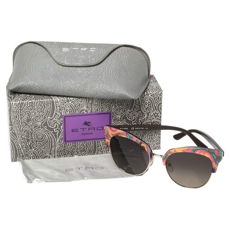 Pre Owned Etro Brown/Orange Paisley Gradient ET108S Cat Eye Sunglasses