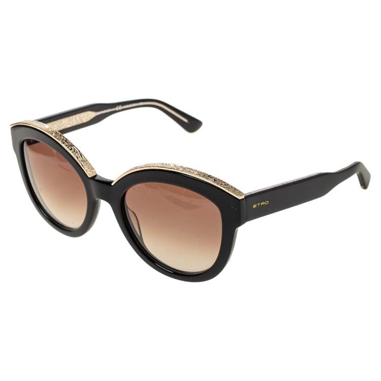 Pre Owned Etro Black/Gold Gradient ET604S Cat Eye Sunglasses