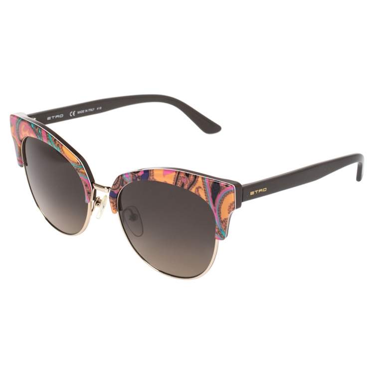 Pre Owned Etro Brown/Orange Paisley Gradient ET108S Cat Eye Sunglasses