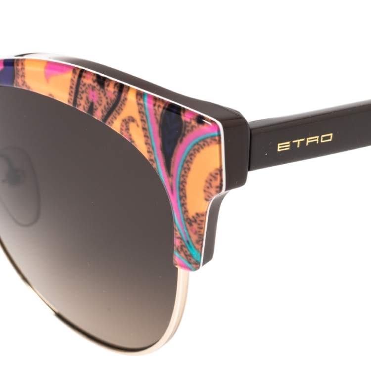 Pre Owned Etro Brown/Orange Paisley Gradient ET108S Cat Eye Sunglasses