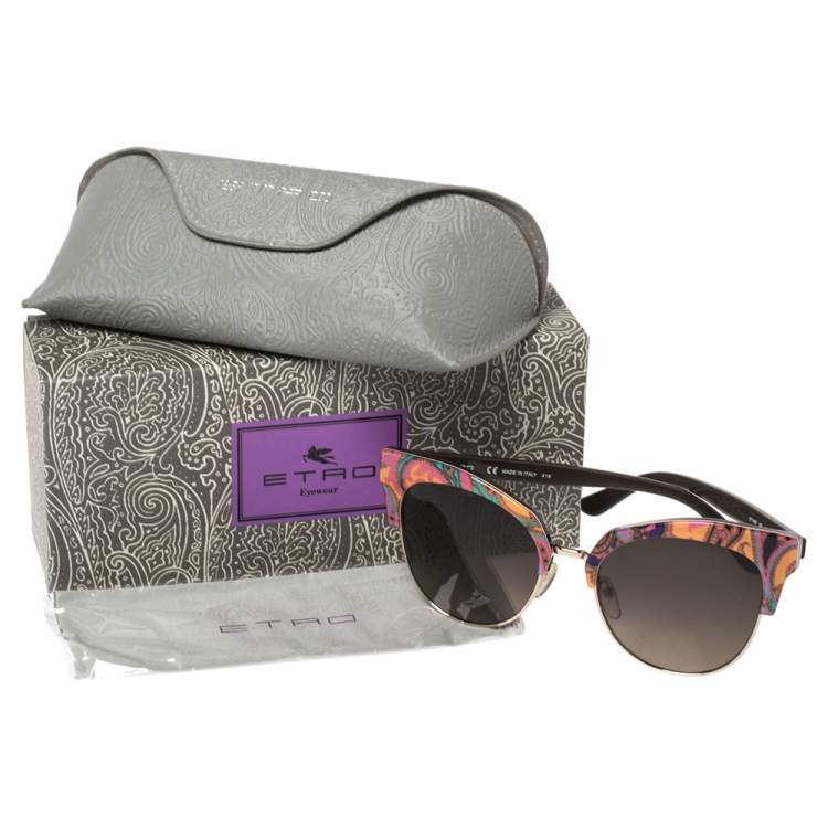 Pre Owned Etro Brown/Orange Paisley Gradient ET108S Cat Eye Sunglasses