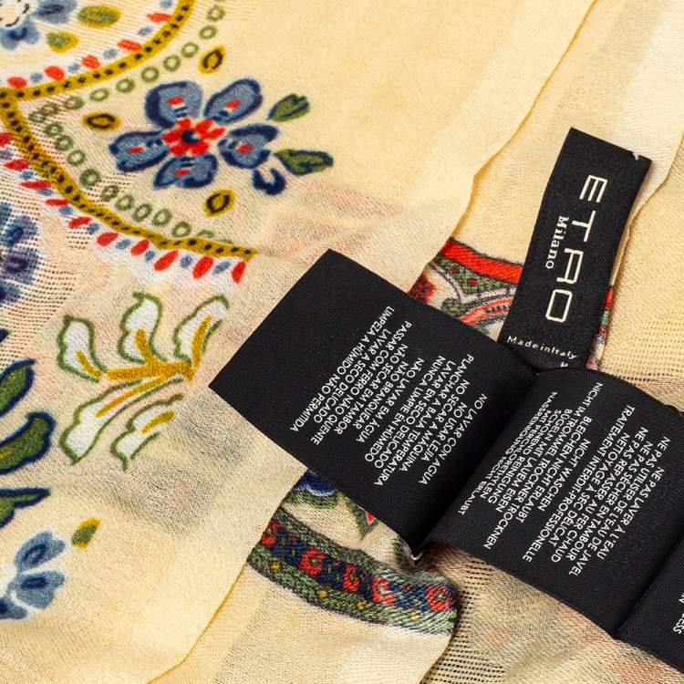 Pre Owned Etro Beige Floral Paisley Print Cashmere Scarf