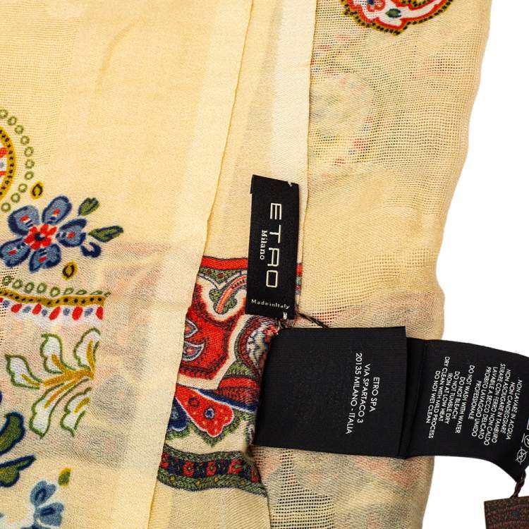 Pre Owned Etro Beige Floral Paisley Print Cashmere Scarf
