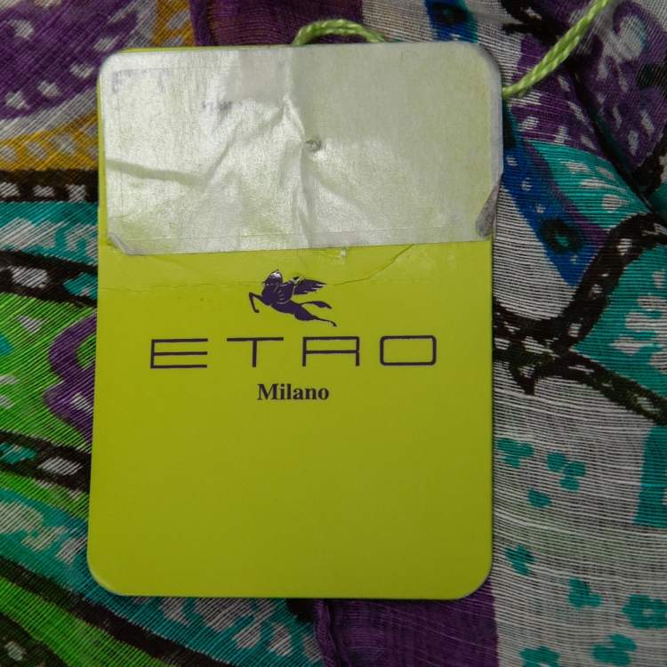 Pre Owned Etro Purple/Green Paisley Print Linen & Silk Stole