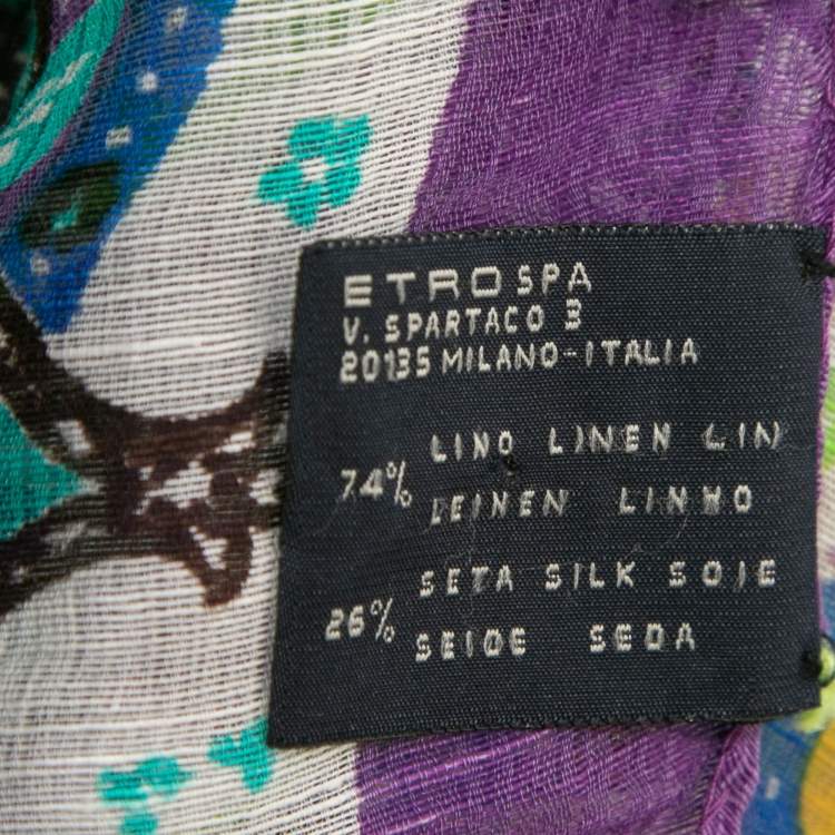 Pre Owned Etro Purple/Green Paisley Print Linen & Silk Stole