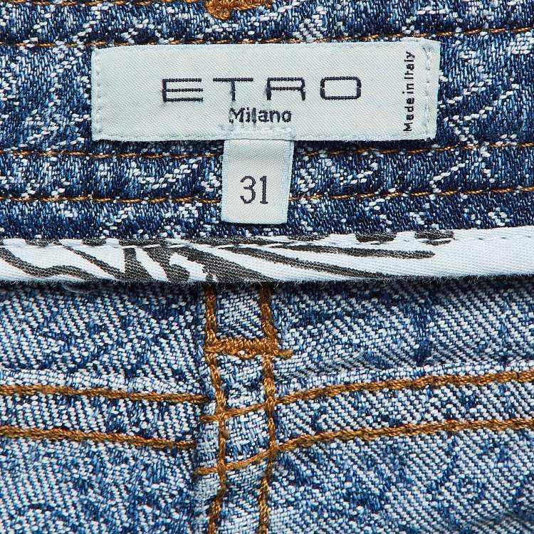 مملوكة مسبقًا Etro Blue Paisley Pattern Denim Skinny Jeans L Waist 31"