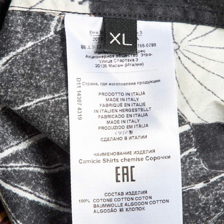 Pre Owned Etro Black Tiger & Water Lily Print Cotton Shirt Dress XL